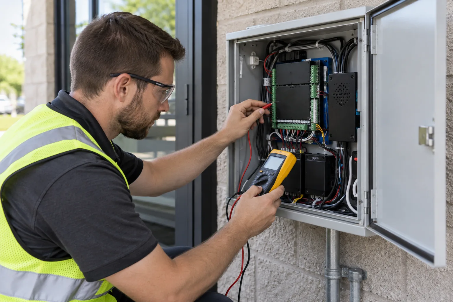 Define service for an inherited system: Technician diagnosing an access control cabinet