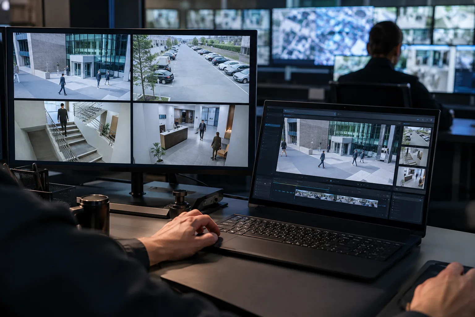 A retention policy needs a retrieval drill: Operator retrieving video at a security workstation