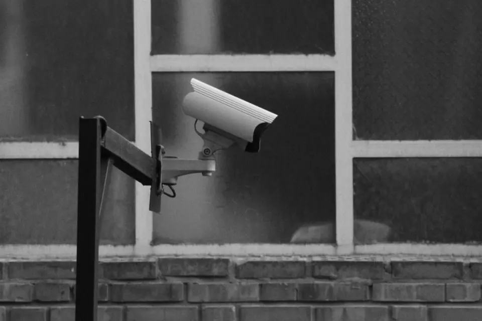 Monochrome Shot of a Security Camera