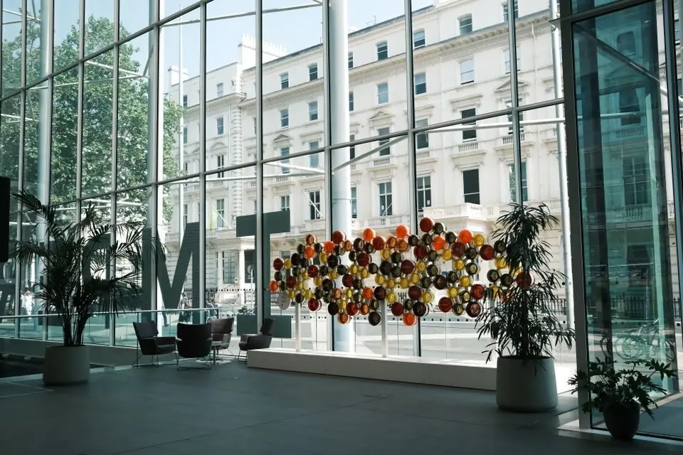 Modern Office Lobby with Decorative Art Installation