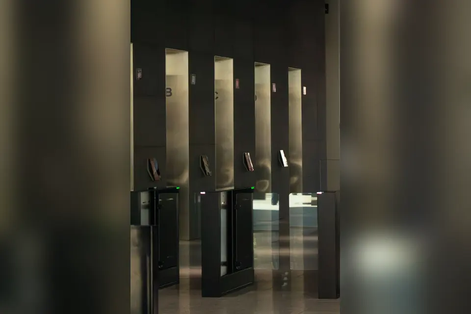 Modern Turnstile Entrance in Office Building