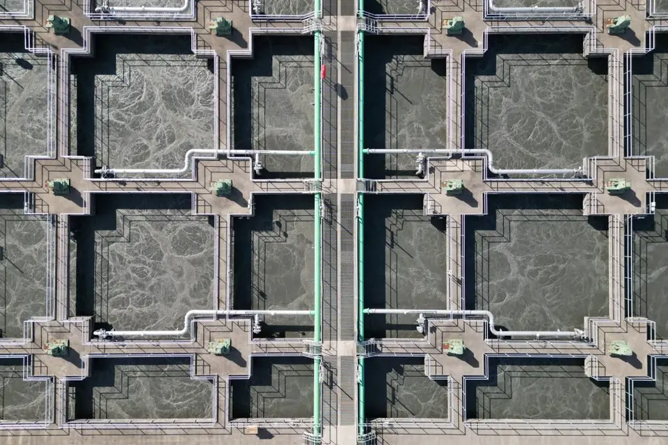 Aerial View of Water Treatment Facility Infrastructure