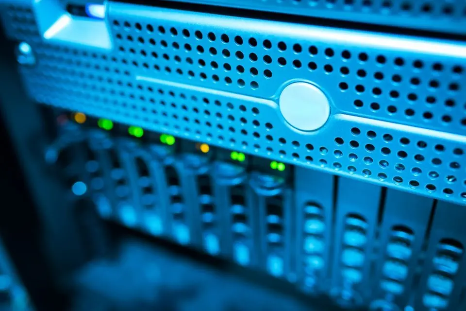 Close-Up of a Data Server Rack for IT Infrastructure