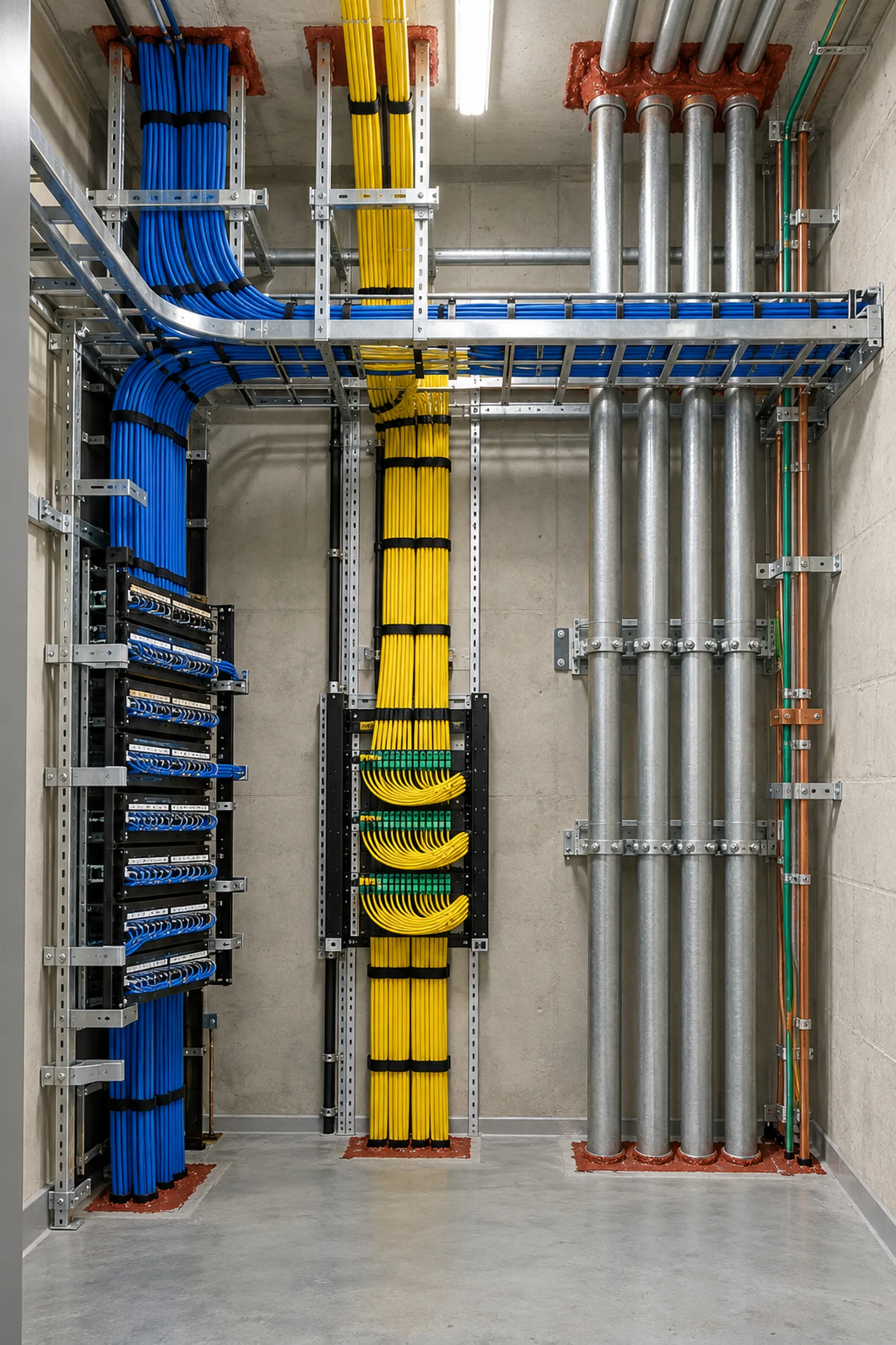Riser management: Organized multi-floor telecommunications riser pathway